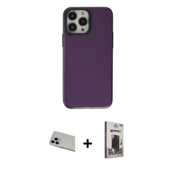 MARSİLYAN™- iPhone 13 Pro Max Kılıf Zirve Doku Koleksiyonu - Siyah Bilvis Hayalet Cam Ekran Koruyucu + Rainbow Kamera Lens Koruma Cam - MR