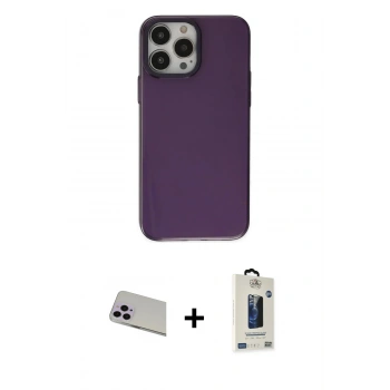 MARSİLYAN™- iPhone 13 Pro Max Kılıf Zirve Doku Koleksiyonu - Siyah Bilvis Hayalet Cam Ekran Koruyucu + Rainbow Kamera Lens Koruma Cam - MR