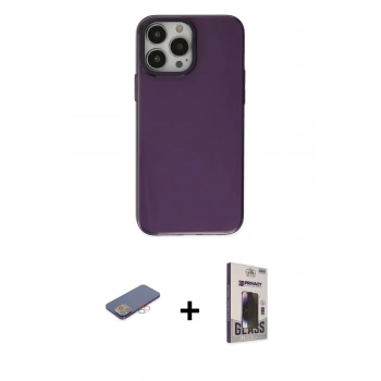 MARSİLYAN™- iPhone 13 Pro Max Kılıf Zirve Doku Koleksiyonu - Siyah Bilvis Hayalet Cam Ekran Koruyucu + Renkli Kamera Lens Koruma Cam - PE
