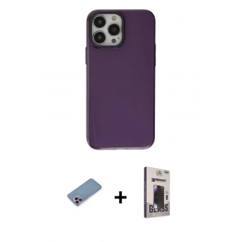MARSİLYAN™- iPhone 13 Pro Max Kılıf Zirve Doku Koleksiyonu - Siyah Bilvis Hayalet Cam Ekran Koruyucu + Shine Kamera Lens Koruma Cam - PE