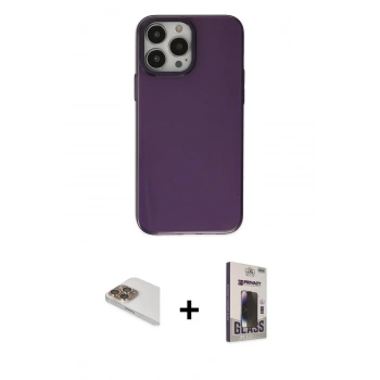 MARSİLYAN™- iPhone 13 Pro Max Kılıf Zirve Doku Koleksiyonu - Siyah Bilvis Hayalet Cam Ekran Koruyucu + Pers Alüminyum Kamera Lens - GD