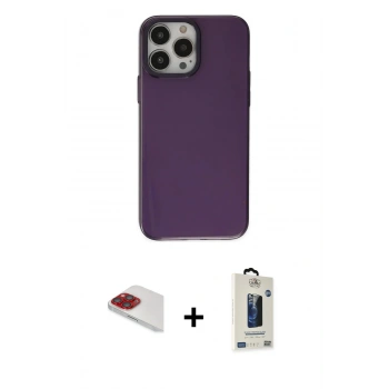 MARSİLYAN™- iPhone 13 Pro Max Kılıf Zirve Doku Koleksiyonu - Siyah Bilvis Hayalet Cam Ekran Koruyucu + Pers Alüminyum Kamera Lens - KI