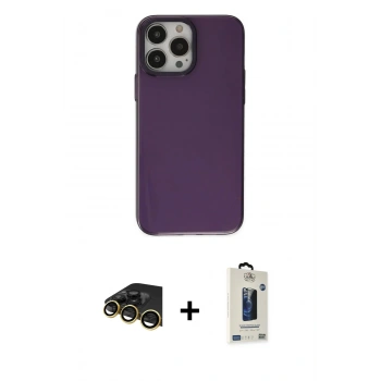 MARSİLYAN™- iPhone 13 Pro Max Kılıf Zirve Doku Koleksiyonu - Siyah Bilvis Hayalet Cam Ekran Koruyucu + Raze Metal Kamera Lens - GD
