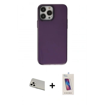MARSİLYAN™- iPhone 13 Pro Max Kılıf Zirve Doku Koleksiyonu - Siyah Joko 5D Cam + Rainbow Kamera Lens Koruma Cam - BZ