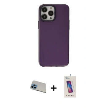 MARSİLYAN™- iPhone 13 Pro Max Kılıf Zirve Doku Koleksiyonu - Siyah Joko 5D Cam + Rainbow Kamera Lens Koruma Cam - MI