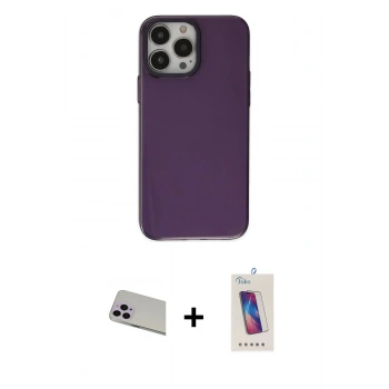 MARSİLYAN™- iPhone 13 Pro Max Kılıf Zirve Doku Koleksiyonu - Siyah Joko 5D Cam + Rainbow Kamera Lens Koruma Cam - MR