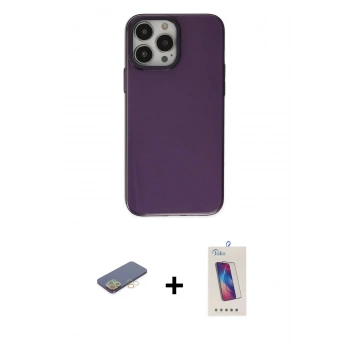 MARSİLYAN™- iPhone 13 Pro Max Kılıf Zirve Doku Koleksiyonu - Siyah Joko 5D Cam + Renkli Kamera Lens Koruma Cam - SI