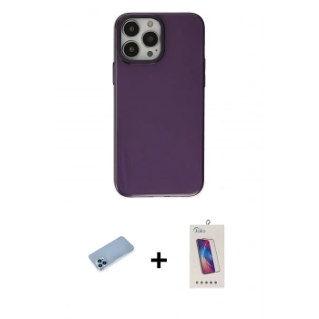 MARSİLYAN™- iPhone 13 Pro Max Kılıf Zirve Doku Koleksiyonu - Siyah Joko 5D Cam + Shine Kamera Lens Koruma Cam - MI