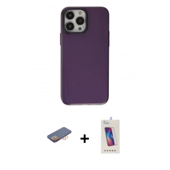 MARSİLYAN™- iPhone 13 Pro Max Kılıf Zirve Doku Koleksiyonu - Siyah Joko 5D Cam + Renkli Kamera Lens Koruma Cam - TU