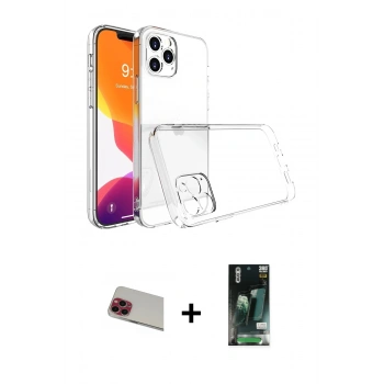MARSİLYAN™- iPhone 13 Pro Max Kılıf Zirve Doku - Şeffaf 360 Full Body Arka Koruyucu + Rainbow Kamera Lens Koruma Cam - KI
