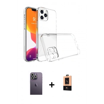 MARSİLYAN™- iPhone 13 Pro Max Kılıf Zirve Doku - Şeffaf Maxco Cam Ekran Koruyucu + Neon Fosforlu Kamera Lens - BZ