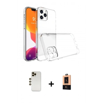 MARSİLYAN™- iPhone 13 Pro Max Kılıf Zirve Doku - Şeffaf Maxco Cam Ekran Koruyucu + Shine Kamera Lens - GD