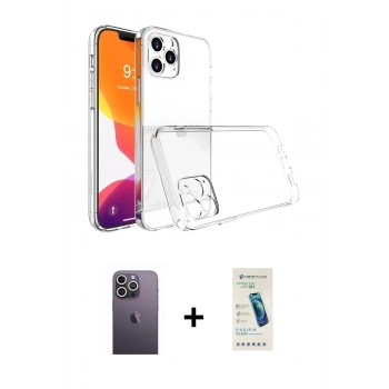 MARSİLYAN™- iPhone 13 Pro Max Kılıf Zirve Doku - Şeffaf Pasifik Cam Ekran Koruyucu + Neon Fosforlu Kamera Lens - BZ