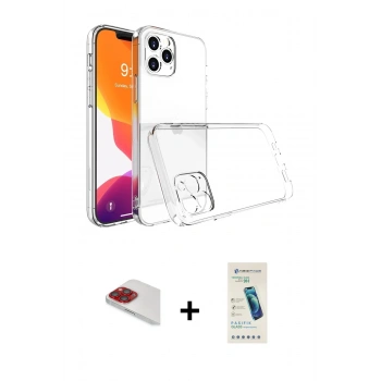 MARSİLYAN™- iPhone 13 Pro Max Kılıf Zirve Doku - Şeffaf Pasifik Cam Ekran Koruyucu + Pers Alüminyum Kamera Lens - KI