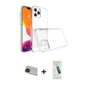 MARSİLYAN™- iPhone 13 Pro Max Kılıf Zirve Doku - Şeffaf Pasifik Cam Ekran Koruyucu + Rainbow Kamera Lens Koruma Cam - KI