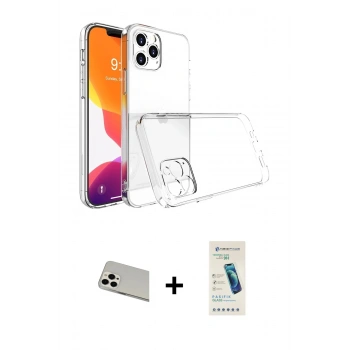MARSİLYAN™- iPhone 13 Pro Max Kılıf Zirve Doku - Şeffaf Pasifik Cam Ekran Koruyucu + Rainbow Kamera Lens Koruma Cam - BZ