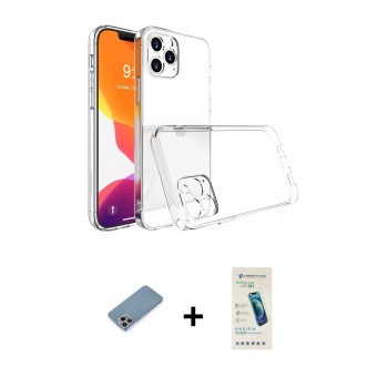 MARSİLYAN™- iPhone 13 Pro Max Kılıf Zirve Doku - Şeffaf Pasifik Cam Ekran Koruyucu + Shine Kamera Lens Koruma Cam - GI