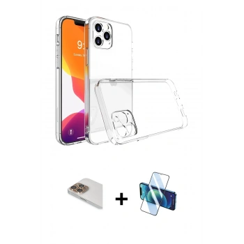 MARSİLYAN™- iPhone 13 Pro Max Kılıf Zirve Doku - Siyah 3D Antistatik Cam Ekran Koruyucu + Pers Alüminyum Kamera Lens - GD