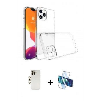 MARSİLYAN™- iPhone 13 Pro Max Kılıf Zirve Doku - Siyah 3D Antistatik Cam Ekran Koruyucu + Shine Kamera Lens - GD