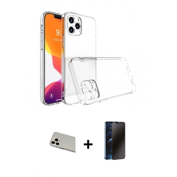 MARSİLYAN™- iPhone 13 Pro Max Kılıf Zirve Doku - Siyah 3D Antistatik Hayalet Cam Ekran Koruyucu + Rainbow Kamera Lens Koruma Cam - BZ