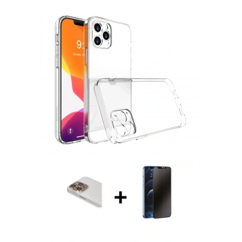 MARSİLYAN™- iPhone 13 Pro Max Kılıf Zirve Doku - Siyah 3D Antistatik Hayalet Cam Ekran Koruyucu + Pers Alüminyum Kamera Lens - GD