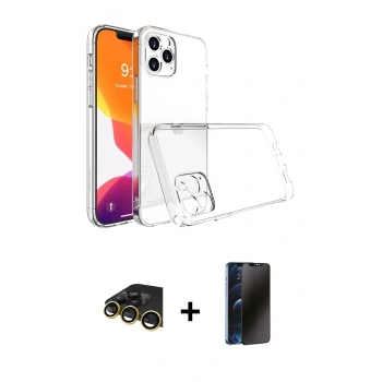 MARSİLYAN™- iPhone 13 Pro Max Kılıf Zirve Doku - Siyah 3D Antistatik Hayalet Cam Ekran Koruyucu + Raze Metal Kamera Lens - GD