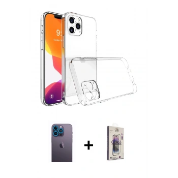 MARSİLYAN™- iPhone 13 Pro Max Kılıf Zirve Doku - Siyah Bilvis 3D Cam Ekran Koruyucu + Neon Fosforlu Kamera Lens - MI