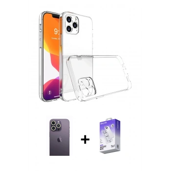 MARSİLYAN™- iPhone 13 Pro Max Kılıf Zirve Doku - Siyah Bilvis 5in1 3D Magic Cam Ekran Koruyucu + Neon Fosforlu Kamera Lens - BZ