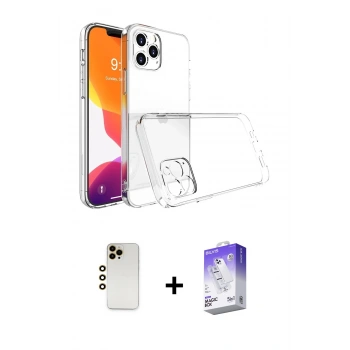 MARSİLYAN™- iPhone 13 Pro Max Kılıf Zirve Doku - Siyah Bilvis 5in1 3D Magic Cam Ekran Koruyucu + Shine Kamera Lens - GD