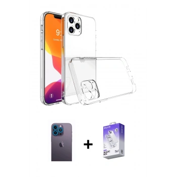 MARSİLYAN™- iPhone 13 Pro Max Kılıf Zirve Doku - Siyah Bilvis 5in1 3D Magic Cam Ekran Koruyucu + Neon Fosforlu Kamera Lens - MI