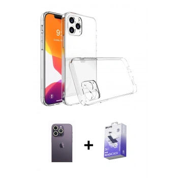 MARSİLYAN™- iPhone 13 Pro Max Kılıf Zirve Doku - Siyah Bilvis 5in1 5D Magic Hayalet Cam Ekran Koruyucu + Neon Fosforlu Kamera Lens - BZ
