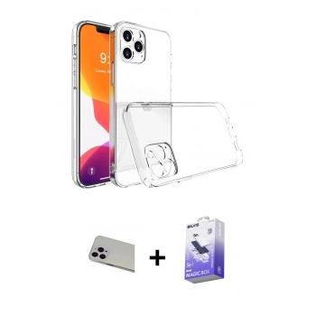 MARSİLYAN™- iPhone 13 Pro Max Kılıf Zirve Doku - Siyah Bilvis 5in1 5D Magic Hayalet Cam Ekran Koruyucu + Rainbow Kamera Lens Koruma Cam - MR