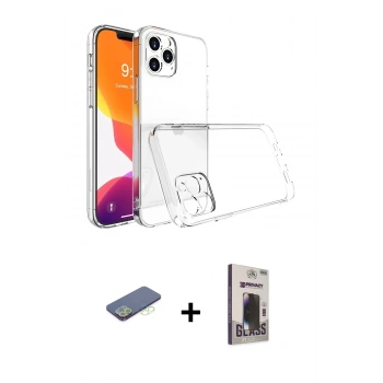 MARSİLYAN™- iPhone 13 Pro Max Kılıf Zirve Doku - Siyah Bilvis Hayalet Cam Ekran Koruyucu + Renkli Kamera Lens Koruma Cam - YL