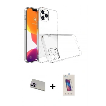 MARSİLYAN™- iPhone 13 Pro Max Kılıf Zirve Doku - Siyah Joko 5D Cam + Rainbow Kamera Lens Koruma Cam - MR
