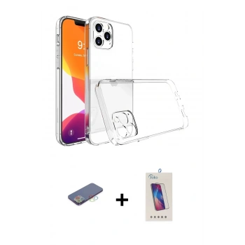 MARSİLYAN™- iPhone 13 Pro Max Kılıf Zirve Doku - Siyah Joko 5D Cam + Renkli Kamera Lens Koruma Cam - MI
