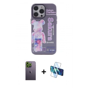MARSİLYAN™- iPhone 13 Pro Max Kılıf Zirve Form Özel Seri - Siyah 3D Antistatik Cam Ekran Koruyucu + Neon Fosforlu Kamera Lens - YL