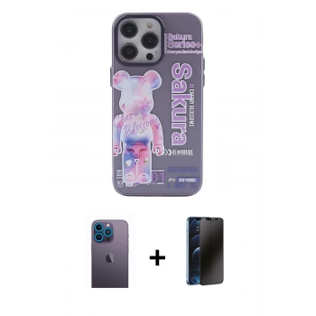 MARSİLYAN™- iPhone 13 Pro Max Kılıf Zirve Form Özel Seri - Siyah 3D Antistatik Hayalet Cam Ekran Koruyucu + Neon Fosforlu Kamera Lens - MI