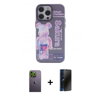 MARSİLYAN™- iPhone 13 Pro Max Kılıf Zirve Form Özel Seri - Siyah 3D Antistatik Hayalet Cam Ekran Koruyucu + Neon Fosforlu Kamera Lens - YL