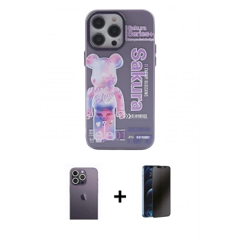 MARSİLYAN™- iPhone 13 Pro Max Kılıf Zirve Form Özel Seri - Siyah 3D Antistatik Hayalet Cam Ekran Koruyucu + Neon Fosforlu Kamera Lens - BZ