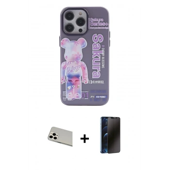 MARSİLYAN™- iPhone 13 Pro Max Kılıf Zirve Form Özel Seri - Siyah 3D Antistatik Hayalet Cam Ekran Koruyucu + Rainbow Kamera Lens Koruma Cam - BZ