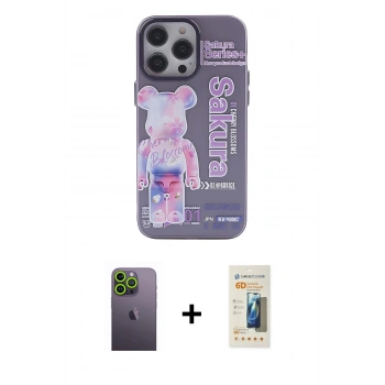 MARSİLYAN™- iPhone 13 Pro Max Kılıf Zirve Form Özel Seri - Siyah 6D Mat Seramik Hayalet Nano Ekran Koruyucu + Neon Fosforlu Kamera Lens - YL