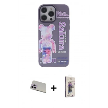 MARSİLYAN™- iPhone 13 Pro Max Kılıf Zirve Form Özel Seri - Siyah Bilvis 3D Cam Ekran Koruyucu + Rainbow Kamera Lens Koruma Cam - MR