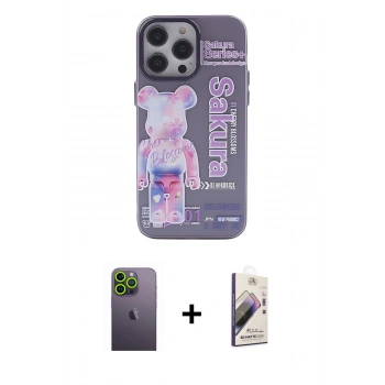 MARSİLYAN™- iPhone 13 Pro Max Kılıf Zirve Form Özel Seri - Siyah Bilvis 3D Mat Cam Ekran Koruyucu + Neon Fosforlu Kamera Lens - YL