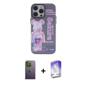 MARSİLYAN™- iPhone 13 Pro Max Kılıf Zirve Form Özel Seri - Siyah Bilvis 5in1 3D Magic Cam Ekran Koruyucu + Neon Fosforlu Kamera Lens - YL