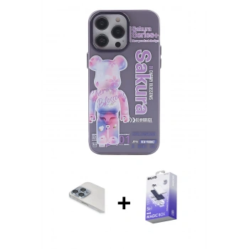 MARSİLYAN™- iPhone 13 Pro Max Kılıf Zirve Form Özel Seri - Siyah Bilvis 5in1 5D Magic Hayalet Cam Ekran Koruyucu + Pers Alüminyum Kamera Lens - SABE