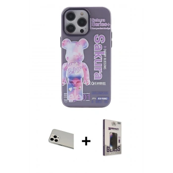 MARSİLYAN™- iPhone 13 Pro Max Kılıf Zirve Form Özel Seri - Siyah Bilvis Hayalet Cam Ekran Koruyucu + Rainbow Kamera Lens Koruma Cam - BZ