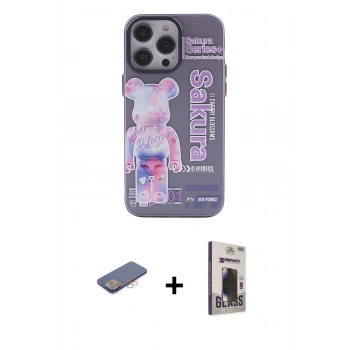MARSİLYAN™- iPhone 13 Pro Max Kılıf Zirve Form Özel Seri - Siyah Bilvis Hayalet Cam Ekran Koruyucu + Renkli Kamera Lens Koruma Cam - PE