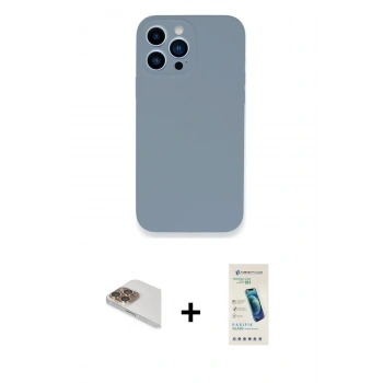 MARSİLYAN™- iPhone 13 Pro Max Kılıf Zirve Modern Özel Seri - Şeffaf Pasifik Cam Ekran Koruyucu + Pers Alüminyum Kamera Lens - GD