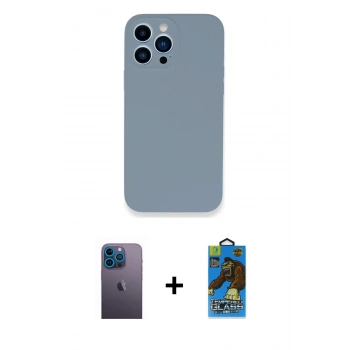 MARSİLYAN™- iPhone 13 Pro Max Kılıf Zirve Modern Özel Seri - Siyah 18D Cam Ekran Koruyucu + Neon Fosforlu Kamera Lens - MI
