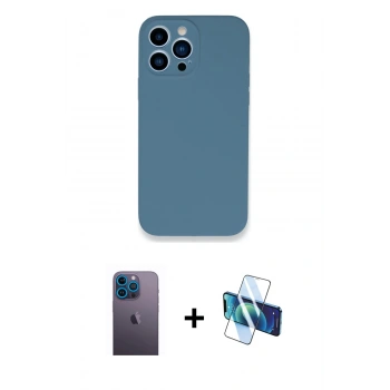 MARSİLYAN™- iPhone 13 Pro Max Kılıf Zirve Modern Özel Seri - Siyah 3D Antistatik Cam Ekran Koruyucu + Neon Fosforlu Kamera Lens - MI